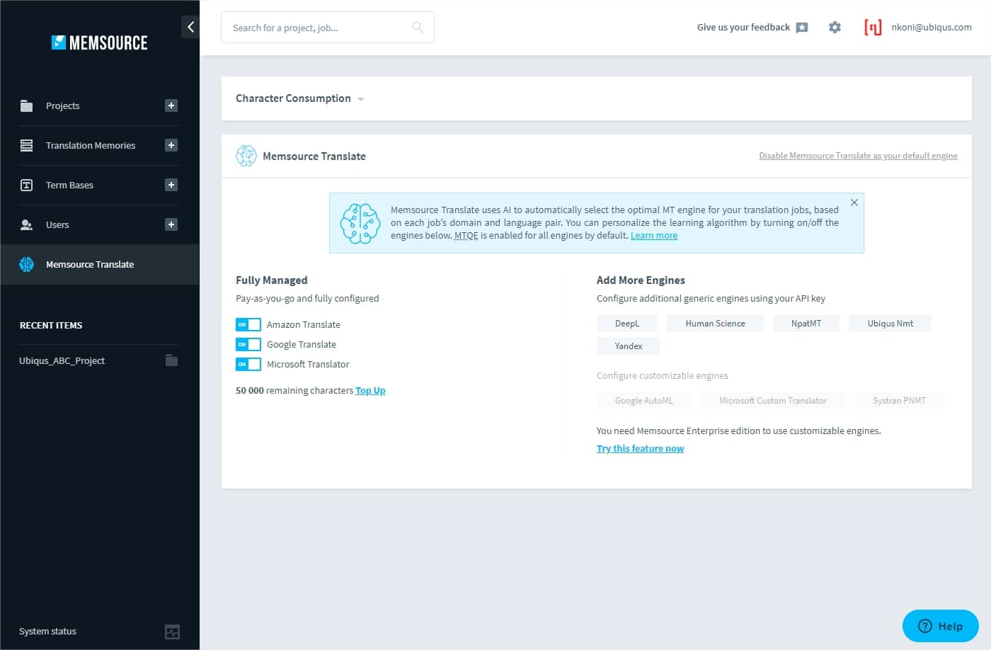 Memsource Translate now features Ubiqus NMT